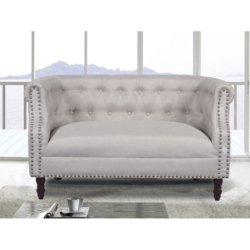 Causeuse Chesterfield en lin à accoudoirs roulés 54 po Acworth, Beige