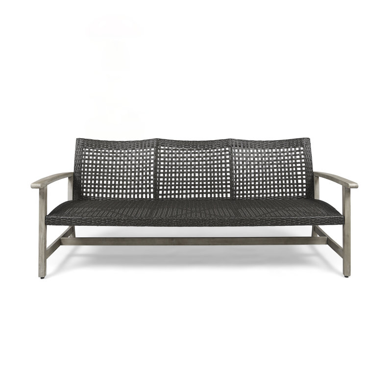 Outdoor Acacia Wood Wicker 3 Seater Sofa, Durable And Stylish Patio Furniture For Backyard Gatherings, Gray