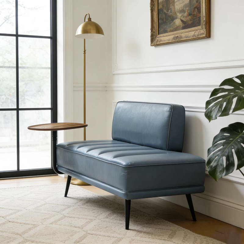 Banc de bout moderne de 55 po de large avec revêtement en similicuir et table d'appoint, Gris