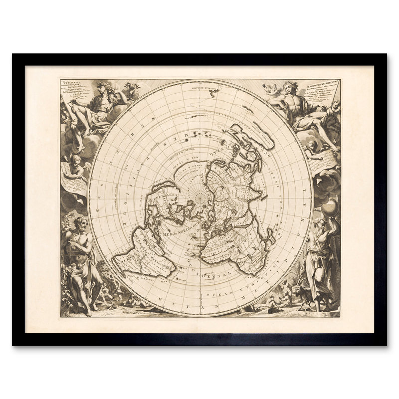 Jacques Cassini Flat Earth Map 1713 Sepia Terrestrial Planisphere - Single Picture Frame Print, 43.30cm H x 33.30cm W