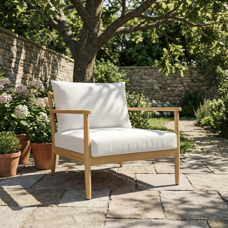 Juniper Teak Club Chair, White Cushion, White