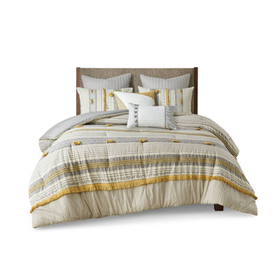 Smart Cotton Bedding Sets Grey Yellow Stripes For Modern Bedroom