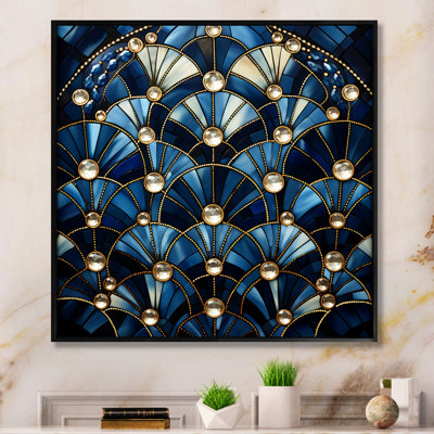 Art Deco Blue Golden Tile Elegance 1 II - Geometric Wall Art