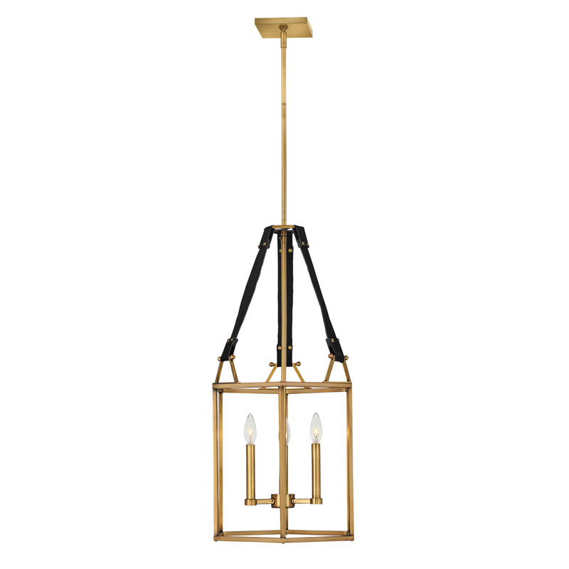 Lustre rectangulaire à 3 lumières de style lanterne Davant, Laiton héritage / noir