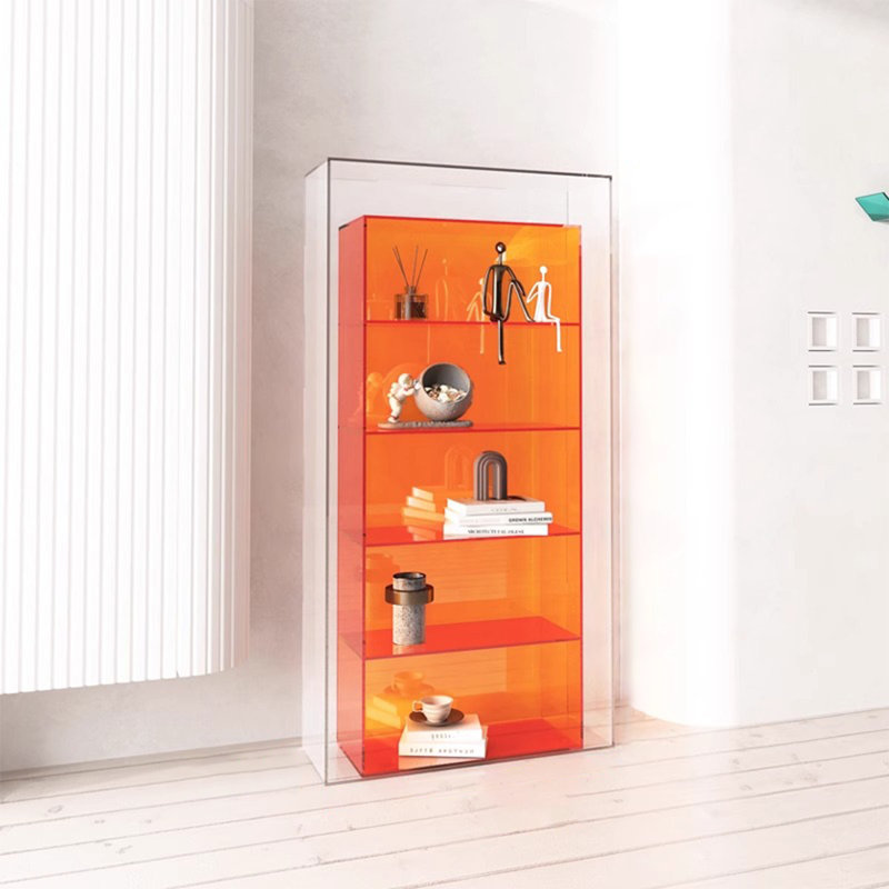 Bibliothèque en acrylique, (5 tablettes) H 65,35 po x l 33,46 po x P 11,81 po, Orange