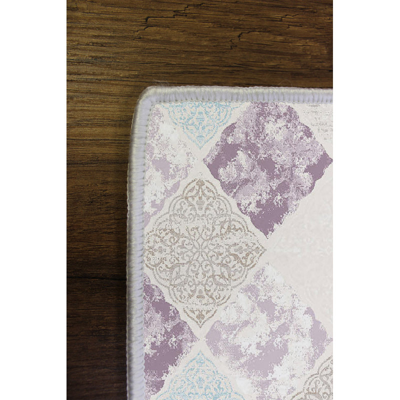 Stylish Area Rug (5.2 x 7.5 ft), Beige, Purple, Blue & Mink | 100% Polyester, 650 g/m², 0.16 in Pile Height | Antibacterial, Eco-Friendly, Non-Slip PVC Dot Underside | Machine Washable for Easy Care