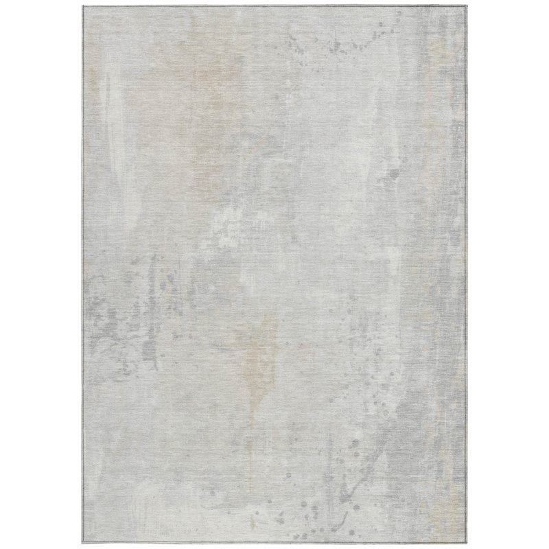 Tapis intérieur lavable abstrait ivoire et beige 9 pi x 12 pi