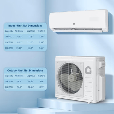 Mini système de chauffage / climatisation à deux zones WIFI 28K BTU, 20 SEER2 9 000 + 12 000 BTU sans conduit 2 climatiseur et pompe à chaleur, aucun ensemble de tubes en cuivre inclus - 208-230V