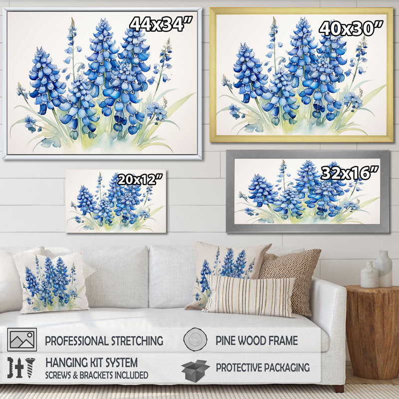 «Blue Bonnets Minimalisme Dream - Blue Bonnets, art mural sur toile FL107185, H 30 po x l 40 po x P 1,5 po, Or