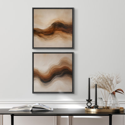 Ensemble de 2 reproductions abstraites d'art moderne sur toile encadrées murales neutres pour décor de salon - 16 po x 16 po x 2 NOIR