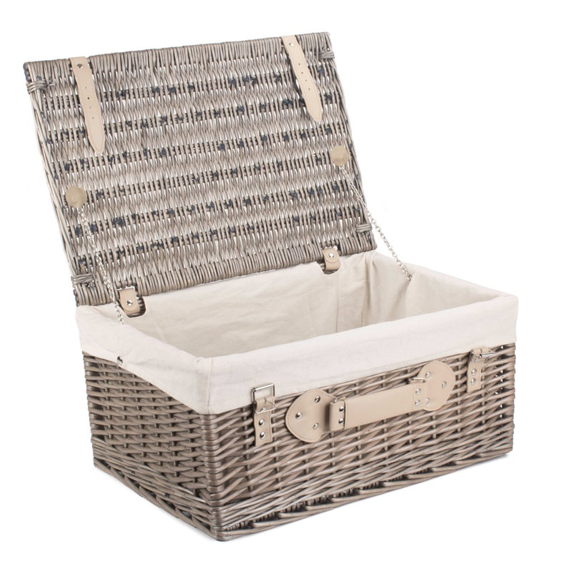Wicker Picnic Basket, White, 25cm H x 51cm W x 35cm D