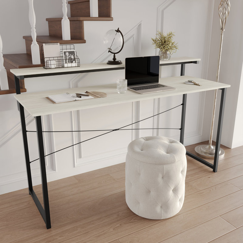 Metal Writing Desk With Shelf, 35.63" H x 55.12" W x 19.68" D, Light Gray