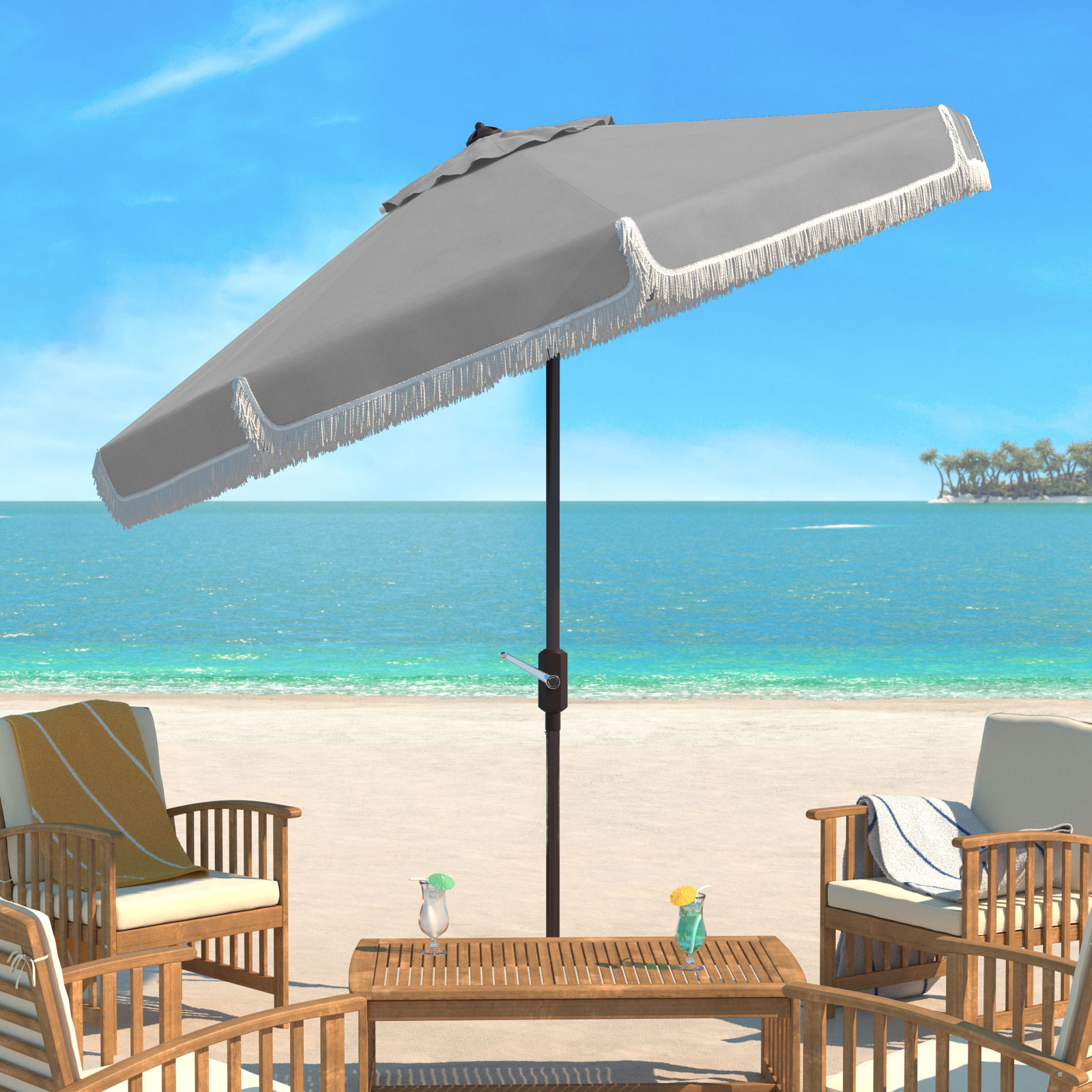 Argentina 8.4' Umbrella, Gray/White