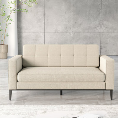 104" W Modern Curved Sherpa Upholstered Sofa, Oversized 5-Seat Cream Couch with Solid Wood Frame and 5 Throw Pillows