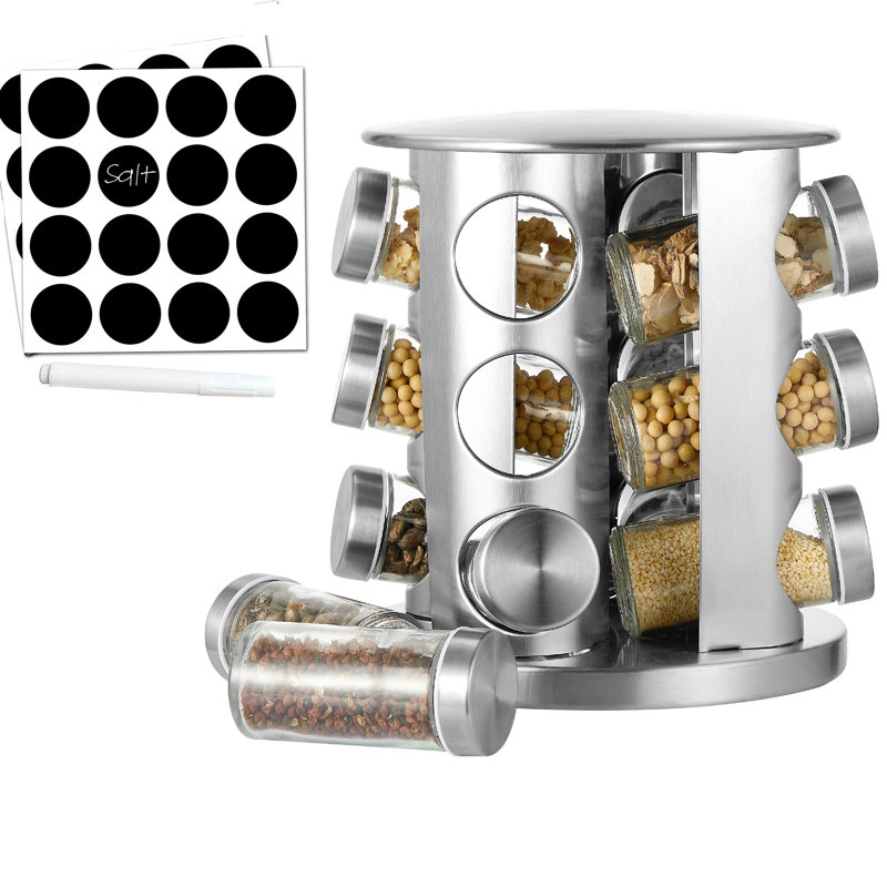 Freestanding Stainless Steel Spice Jar & Rack Set