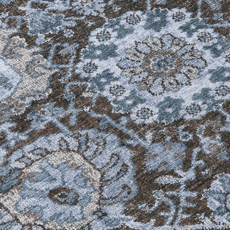 Denim Blue Flat Woven Rectangular Synthetic Rug