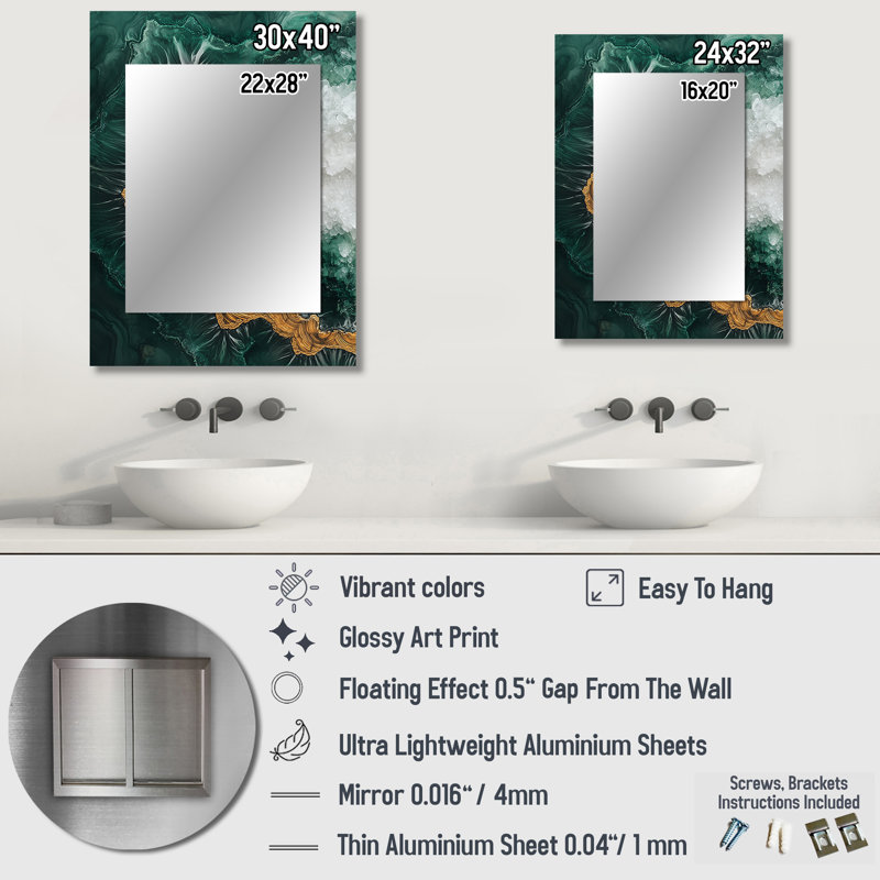 «Bold Forest Landscape Path of the Emerald River IV», miroir mural décoratif forêt, miroir traditionnel, art imprimé en métal