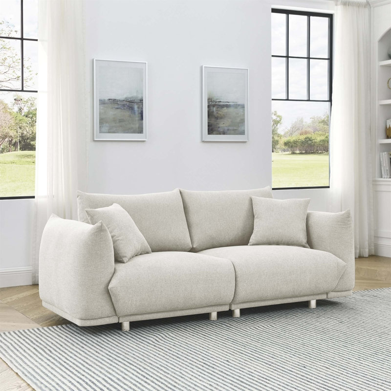 Hassi Upholstered 88'' Loveseat, Burgal Beige Polyester, 31" H x 78.75" W x 35" D
