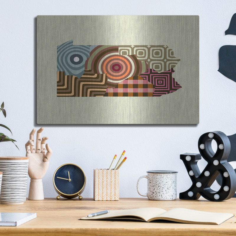 Wrought Studio ™ «Pennsylvania State Map» par Lanre Adefioye, mur en métal, H 12 po x l 16 po