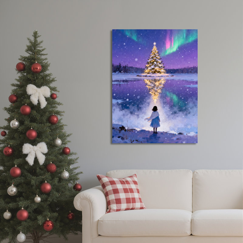 Art mural sur toile Northern Lights Tree, H 18 po x l 12 po
