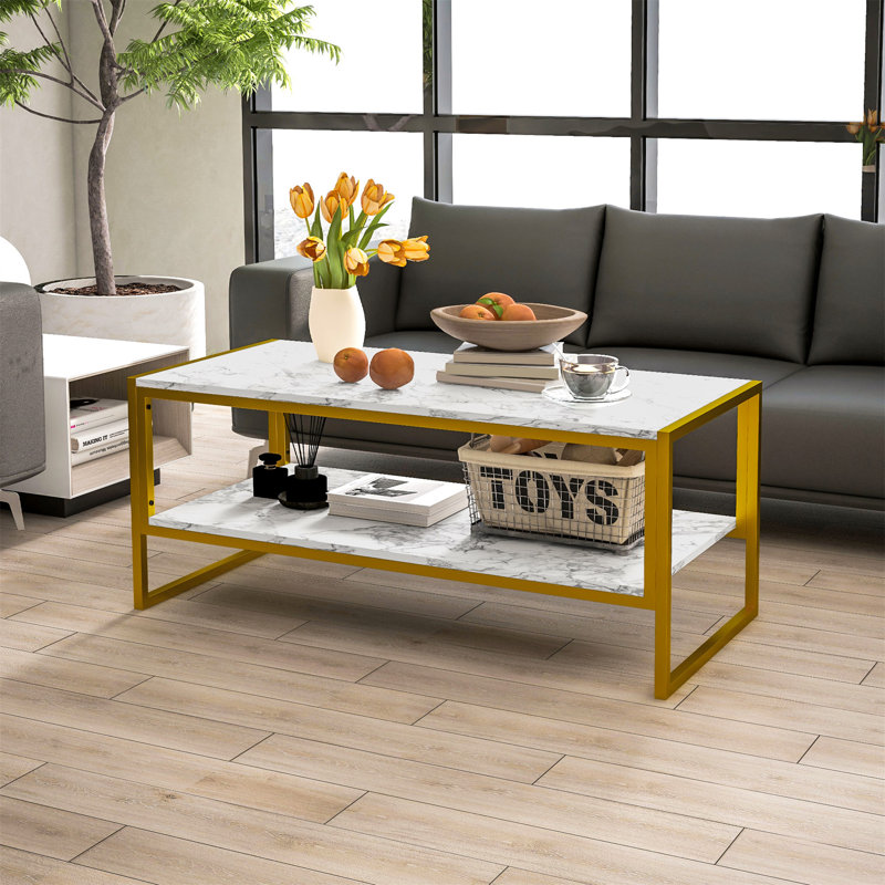 Clida Coffee Table with Storage, White, Gold