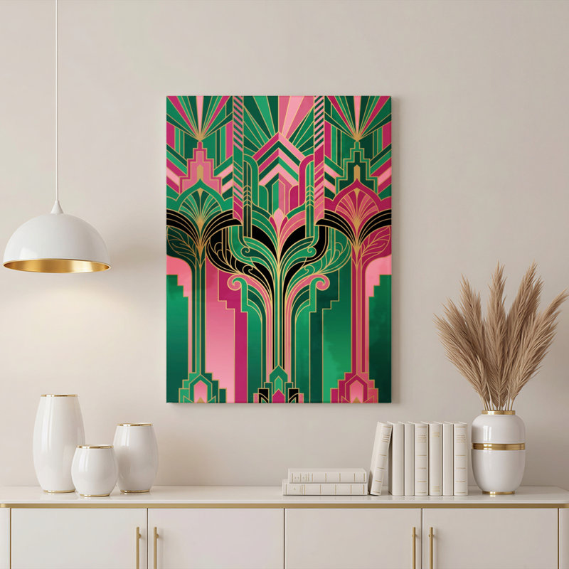 Art Deco Geometric Pattern Canvas Wrapped Wall Art Oil Painting Print Set Of 1, 24" H x 16" W