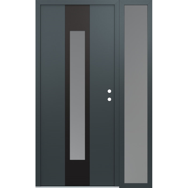 Porte d'entrée pré-suspendue en acier noir avec panneau latéral droit et côté droit, L 49,25 po x H 81,69 po, Argent