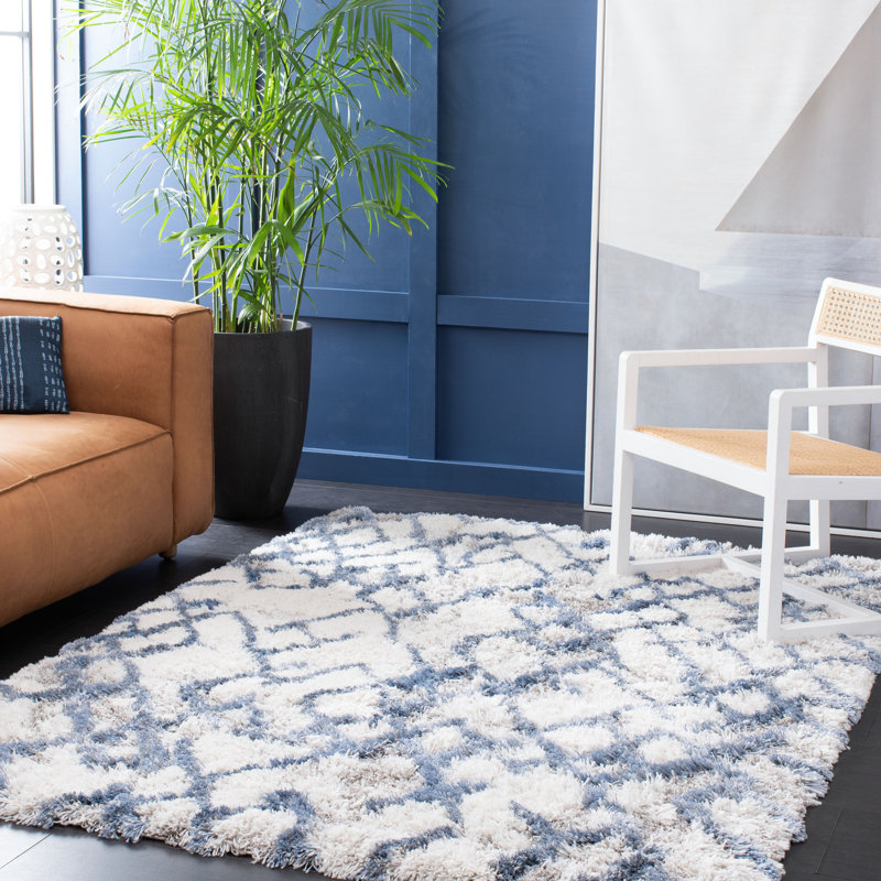Castiglione Abstract Ivory/Blue Area Rug, Rectangle 9' x 12'