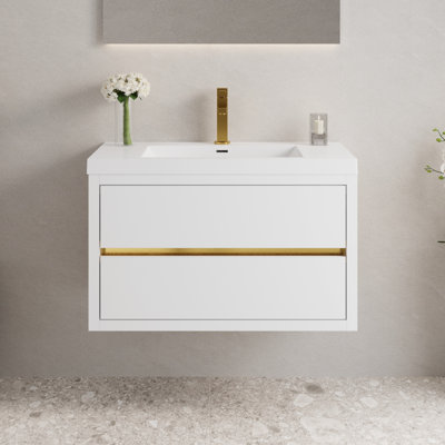 Lavabo pour salle de bain, conception flottante, comptoir, meuble-lavabo blanc brillant de 36 po, espace de rangement généreux, matériaux,