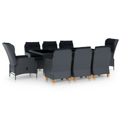 Ensemble repas 9 pièces pour patio avec coussins en rotin de polyester