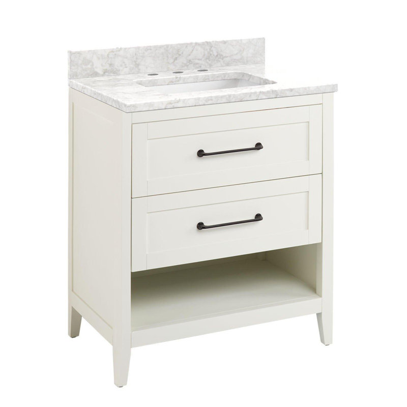 Burfield 30" Single Bathroom Vanity Set with Rectangular Undermount Sink, Carrara Marble, 8" Widespread, White