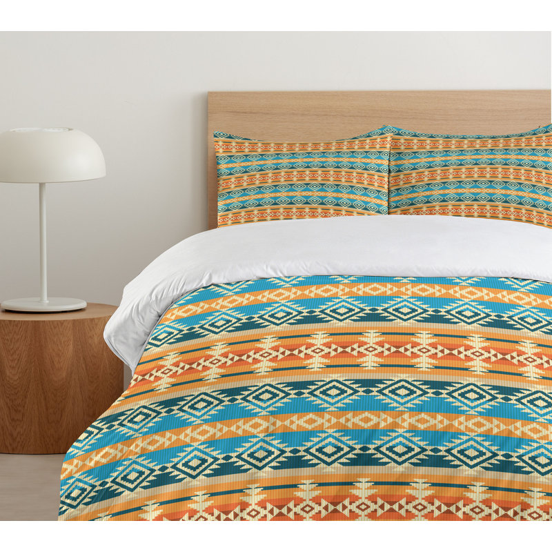 Southwestern Multicolor Queen Duvet Cover Set with Geometric Tribal Motifs