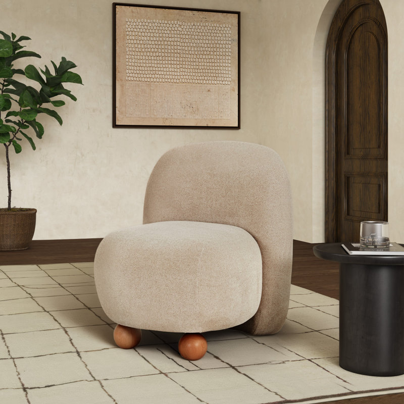 Dinara Kalia Boucle Bun Foot Accent Chair, Driftwood Taupe Textured Chenille