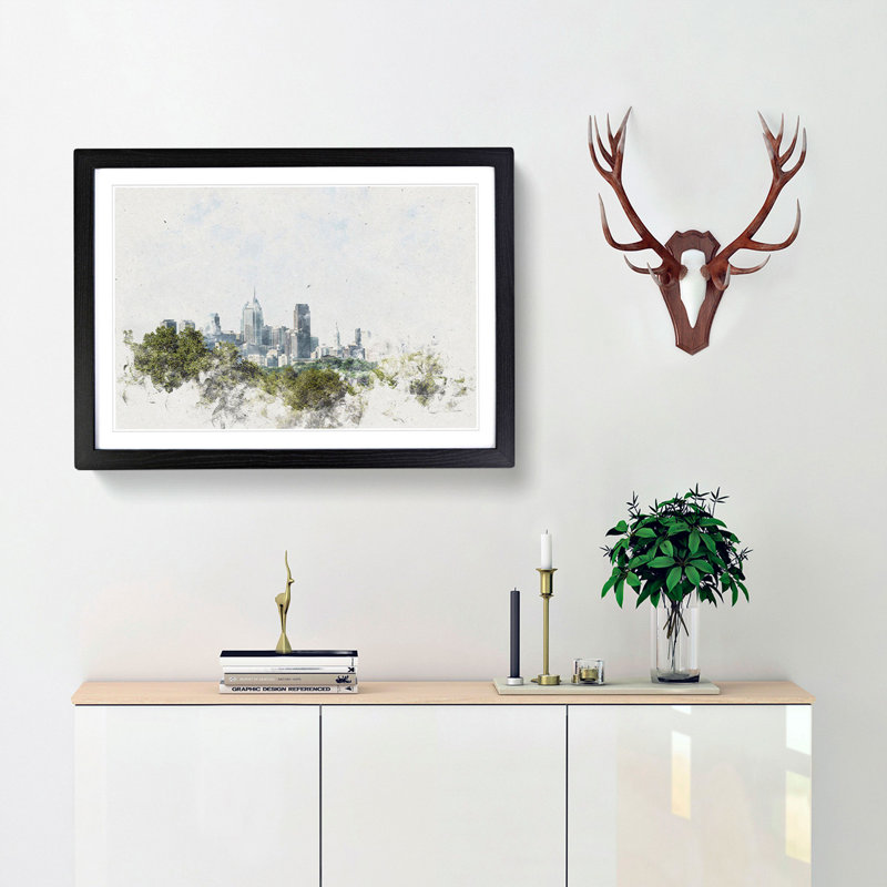 Philadelphia Skyline - Framed Print, 24cm H x 33cm W x 2cm D, Black Framed