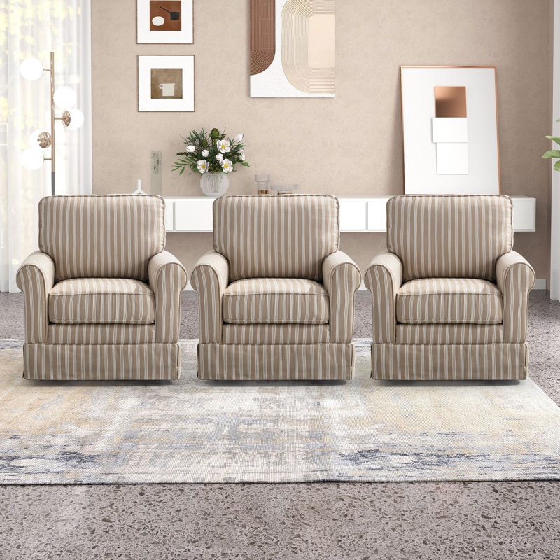 Fauteuil d'appoint avec accoudoirs arrondis et rembourrés à dossier souple de 33 po de largeur (ensemble de 3), Lin brun