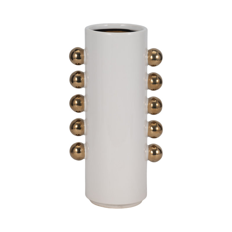 Stoneware Vase with Decorative Spherical Accents and Contemporary Design - Modern Stylish Stoneware Cylinder with Unique Orb Details for Chic Aesthetic Appeal