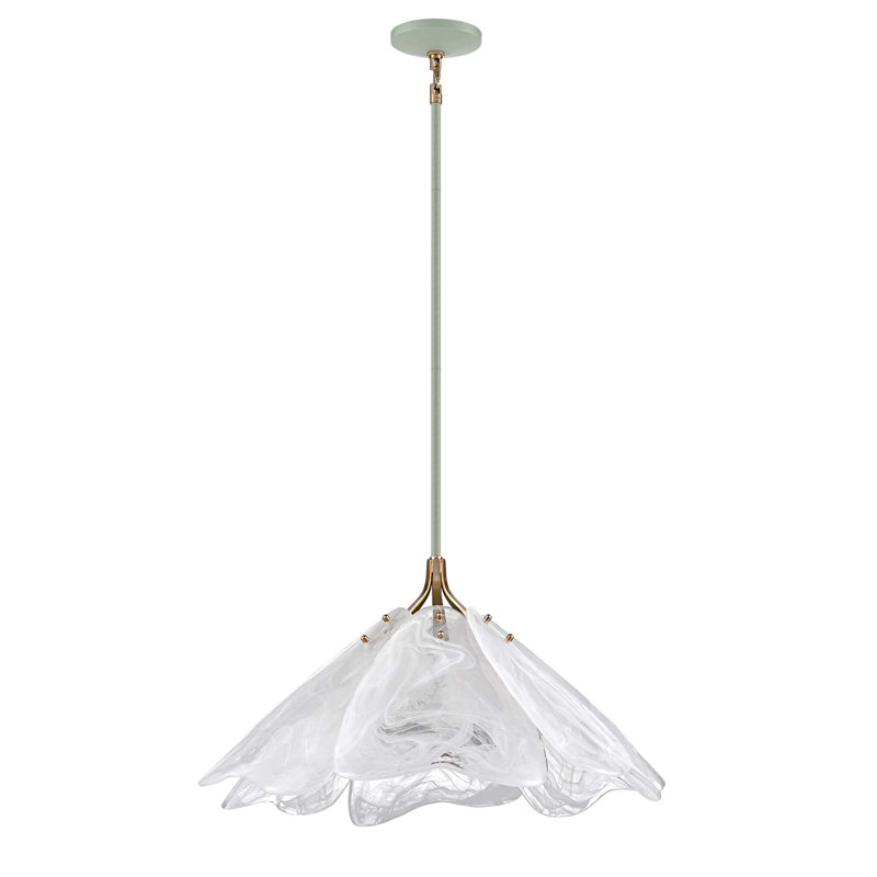 Pendentif Florenza de 71 cm (28 pouces) en laiton satiné sauge avec verre nuageux vaporeux