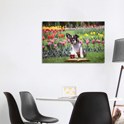 Charlie Coffee and a Book 1 Piece Wrapped Canvas Wall Art