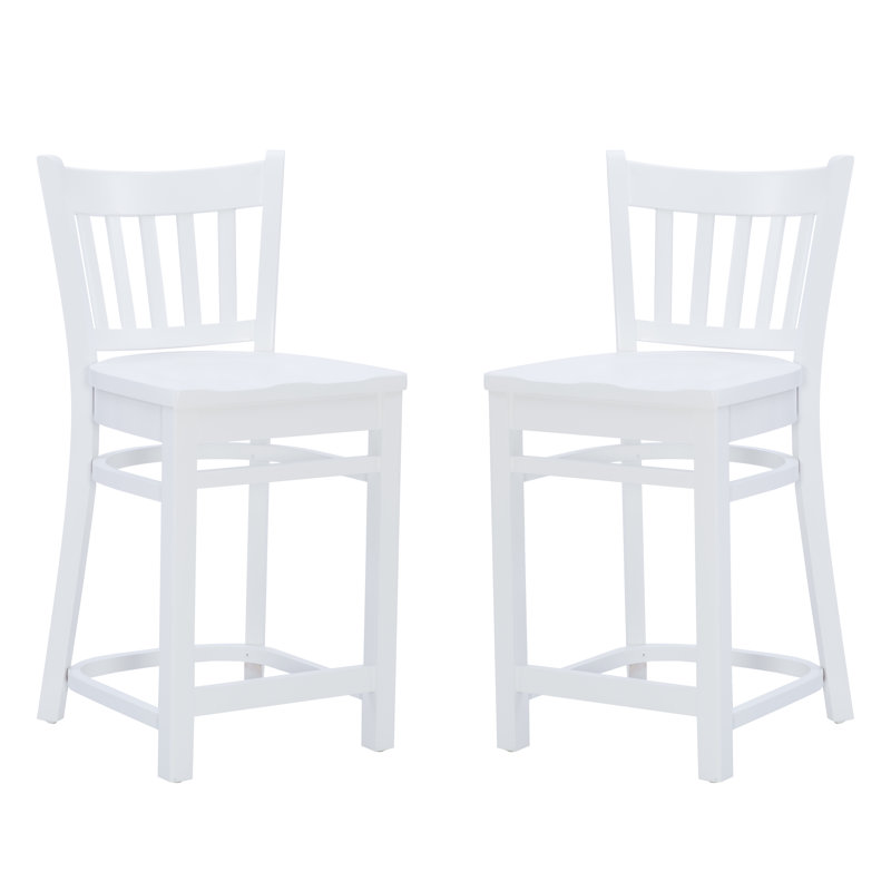Khrystian Solid European Beech Wood Counter Stool, White