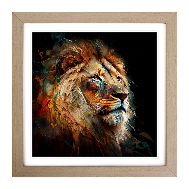 Lion - Framed Print, Oak