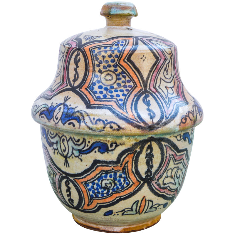 Vase de table intérieur / extérieur bleu / blanc / orange 10,5 po