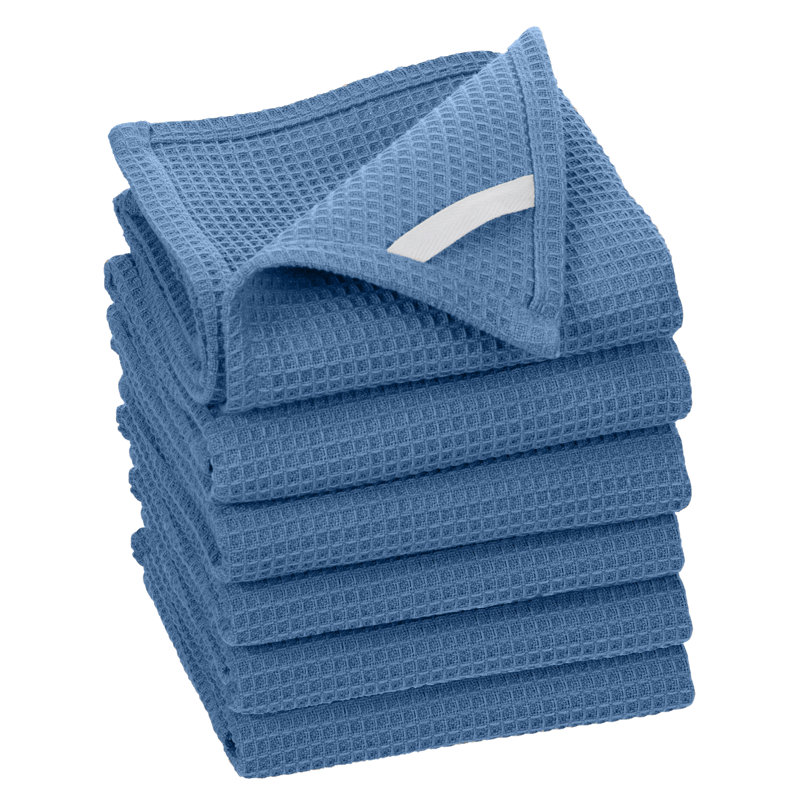 Broadway Cotton Waffle Tea Towel Kitchen Towel, Blue, 6