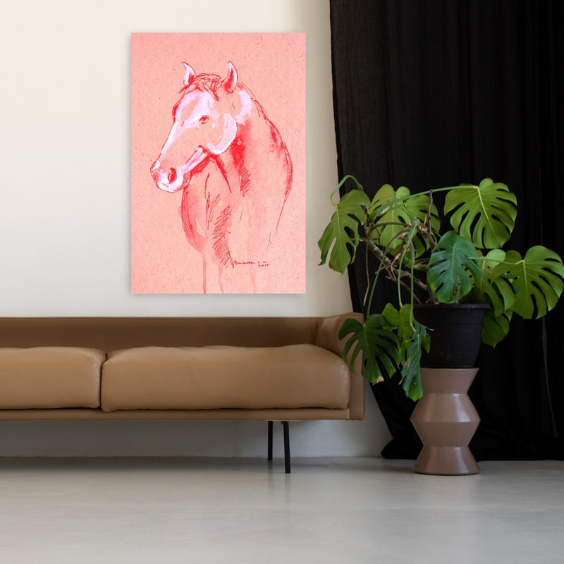 «Red Horse S croquis», art mural élégant et minimaliste moderne, 48" H x 32" W