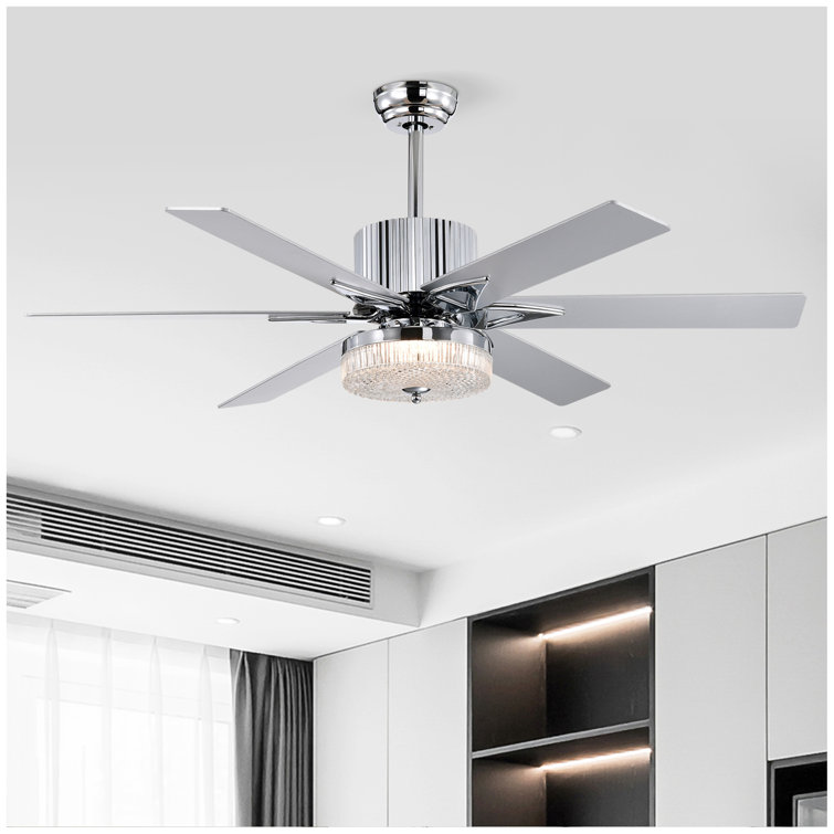 52'' Modern Ceiling Fans With Remote,Wood Ceiling Fan With Lights,LED Ceiling Fan Light With 6 Blade,3 Speed AC Motor Indoor Ceiling Fan For Patio,Living Room,Bedroom--Chrome