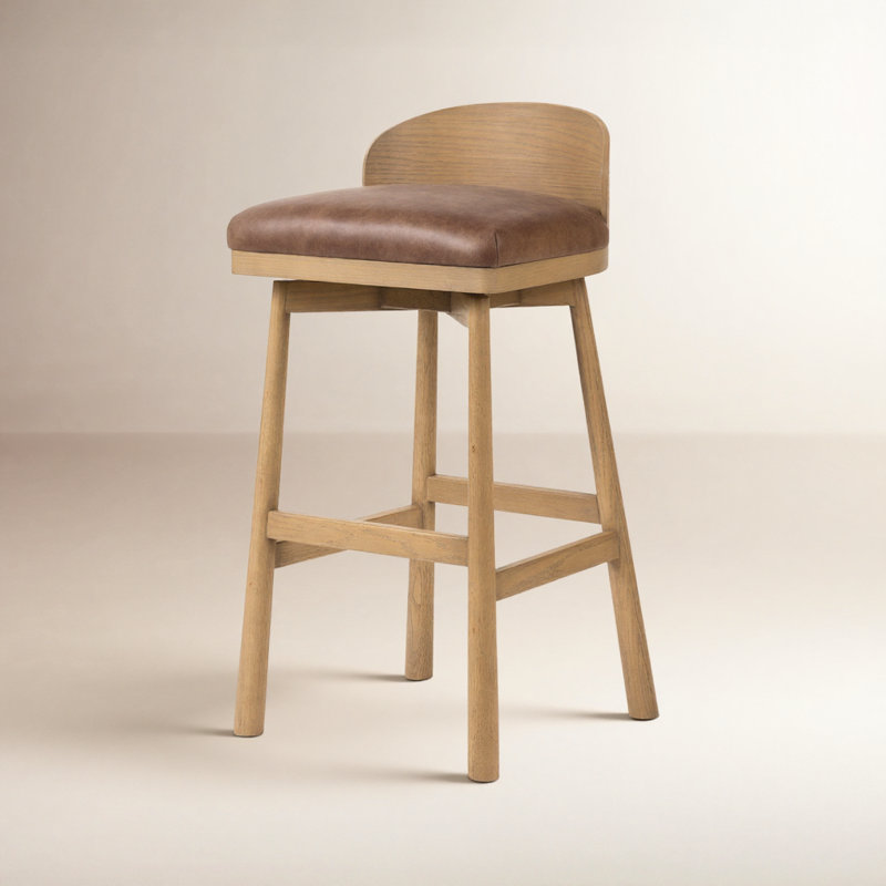 Cloris Swivel Stool-Altair Sienna-Counter & Bar, Bar Stool (30.91" Seat Height), Blonde Oak, Palermo Cigar Genuine Leather