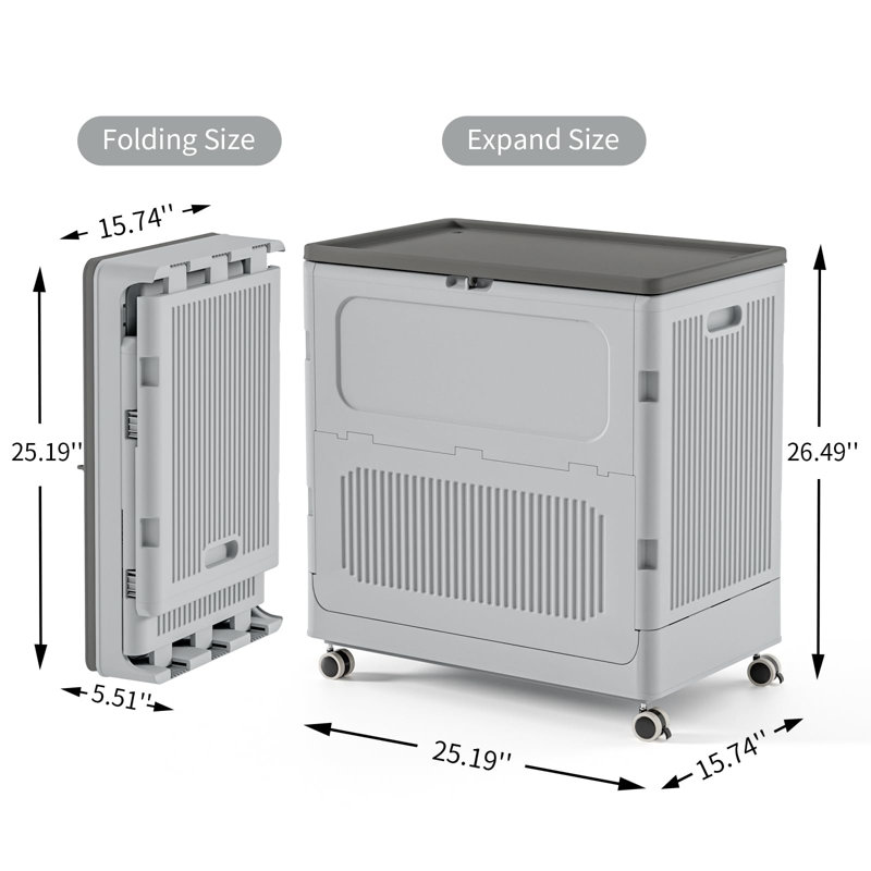 157QT Collapsible Storage Bins with Lids & Wheels, Dark Grey