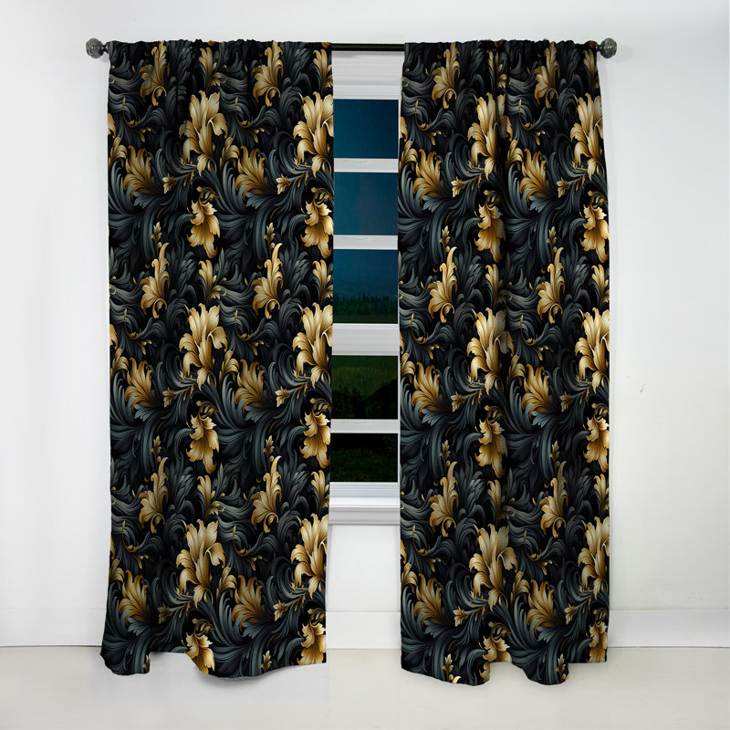 Élégant motif de fleurs ébène et beige I - Rideau floral - Rideau occultant - 1 panneaux, L 52 po x L 95 po