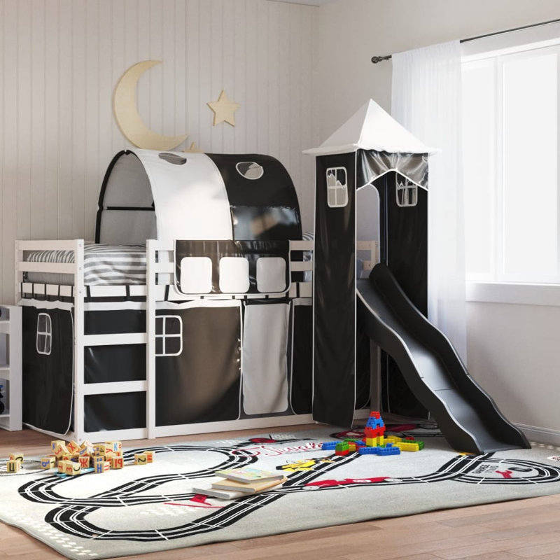 Hyannis Bunk Bed Themed Beds with Trundle Included, Single (90 x 200 cm), Black, White
