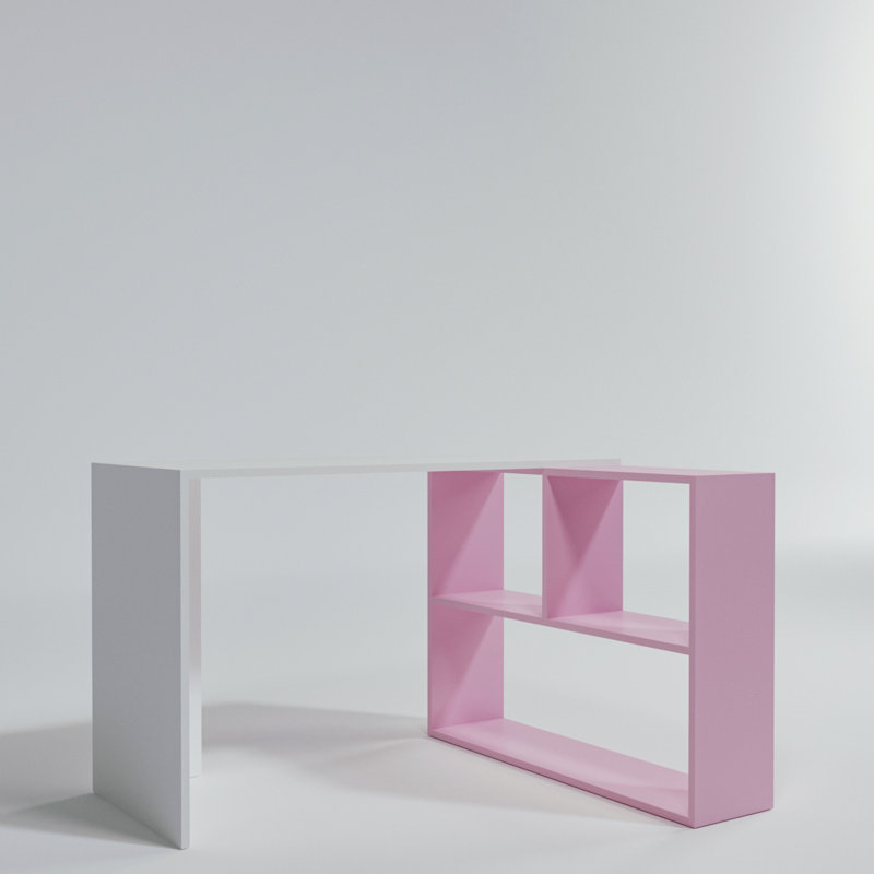 Hailley L-Shaped Writing Desk, White/Pink