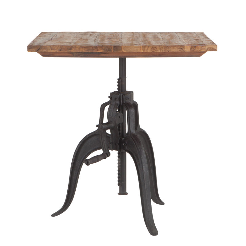 Hackett Extendable Teak Square Solid Wood Top with Iron Base Dining Table